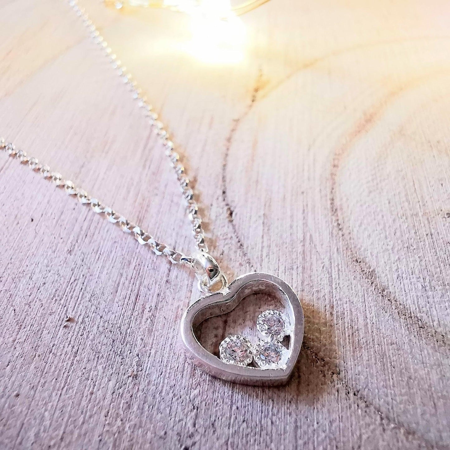 Sterling Silver Open Heart With Crystal Necklace - SKU 1034 - Sophellie Jewellery