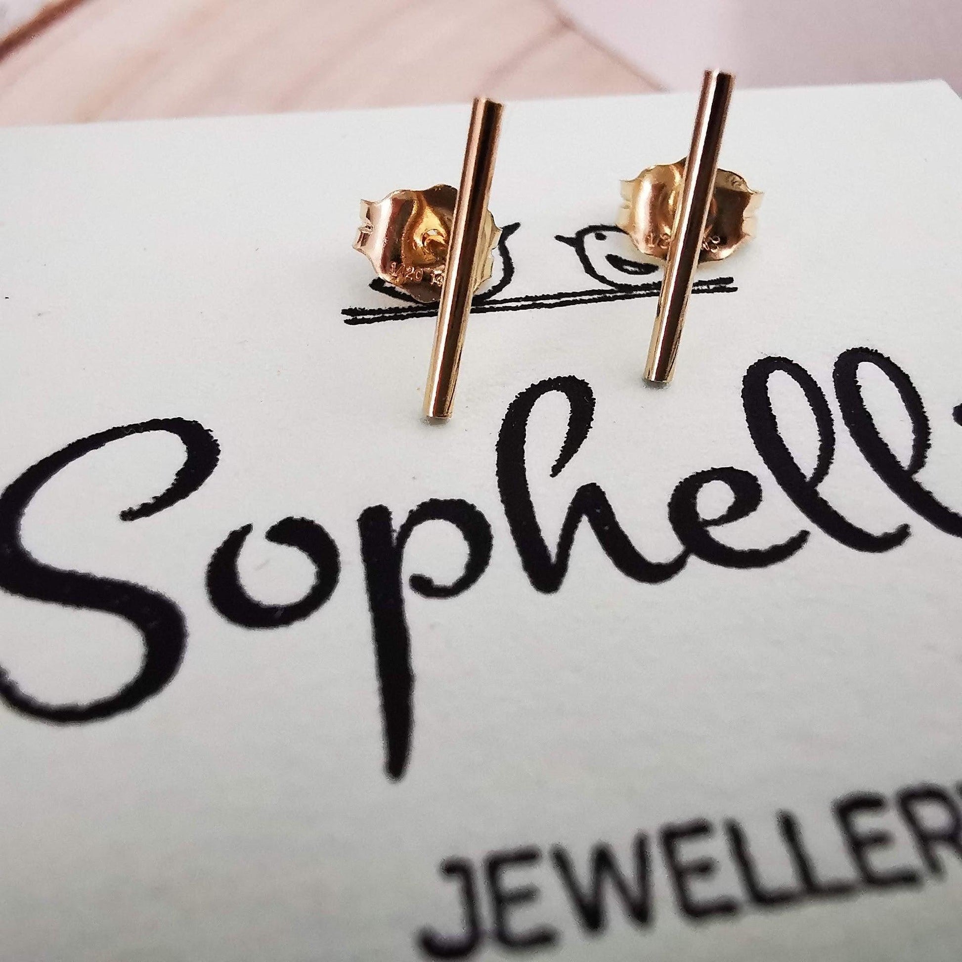 Gold Bar Stud Earrings - SKU 277 - Sophellie Jewellery