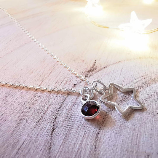 Sterling Silver Star and Gemstone Necklace - SKU 1047 - Sophellie Jewellery