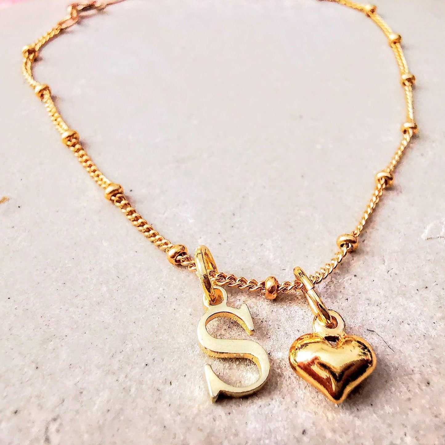 Personalised Gold Satellite Heart Necklace - SKU 1060 - Sophellie Jewellery