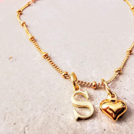 Gold Personalised Satellite Heart Bracelet - SKU 1054 - Sophellie Jewellery