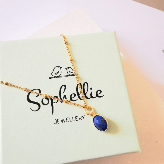 Gold Oval Lapis Lazuil Satellite Pendant Chain Necklace - SKU 1059 - Sophellie Jewellery