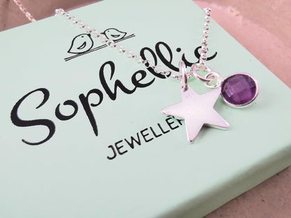 Sterling Silver Star and Gemstone Necklace - SKU 1063 - Sophellie Jewellery