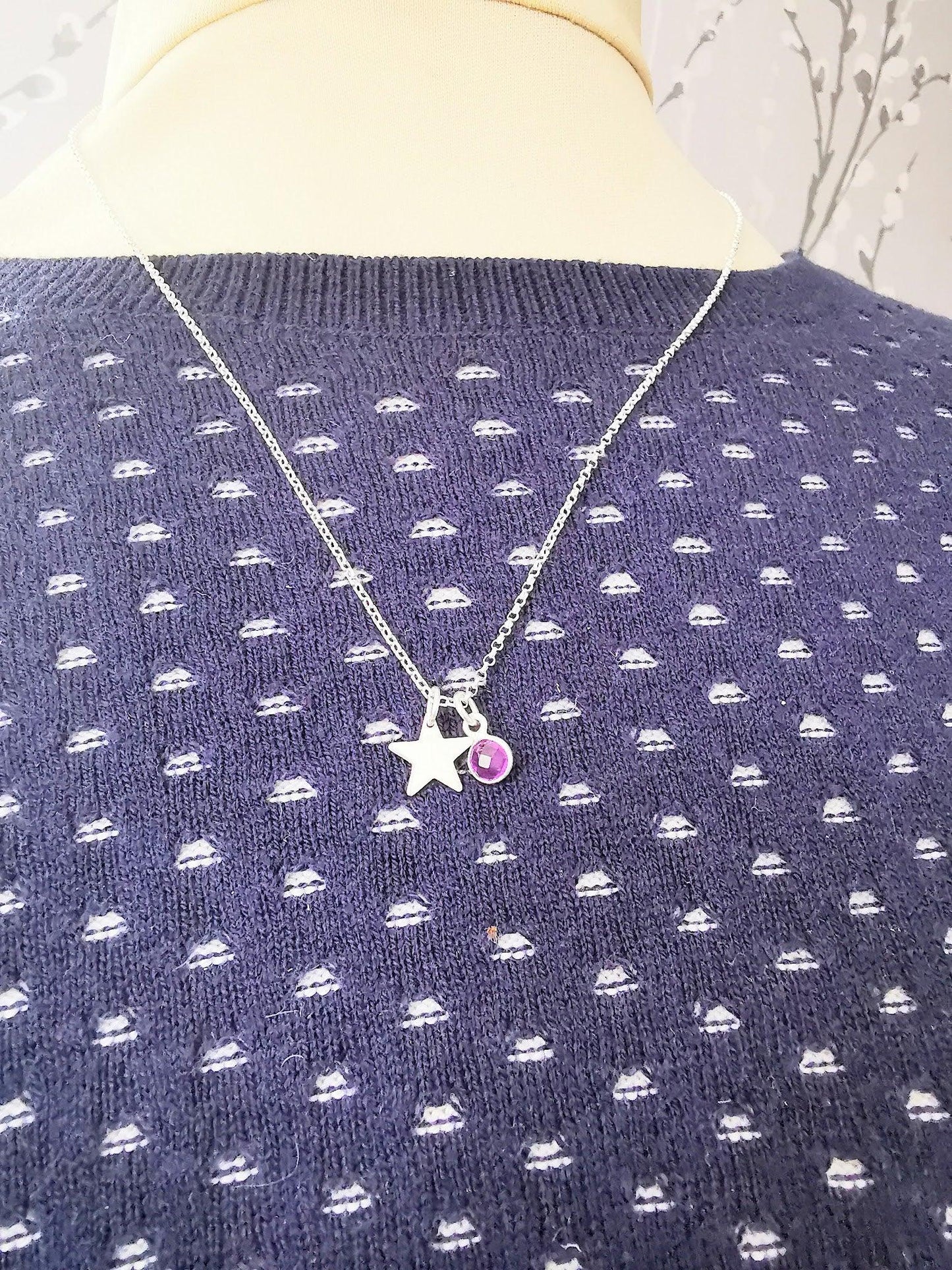 Sterling Silver Star and Gemstone Necklace - SKU 1063 - Sophellie Jewellery