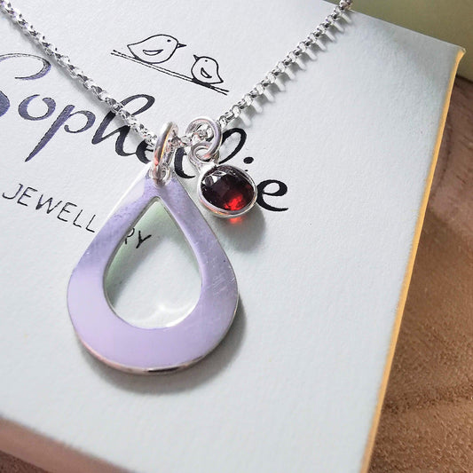 Silver Teardrop and Gemstone Necklace - SKU 282 - Sophellie Jewellery