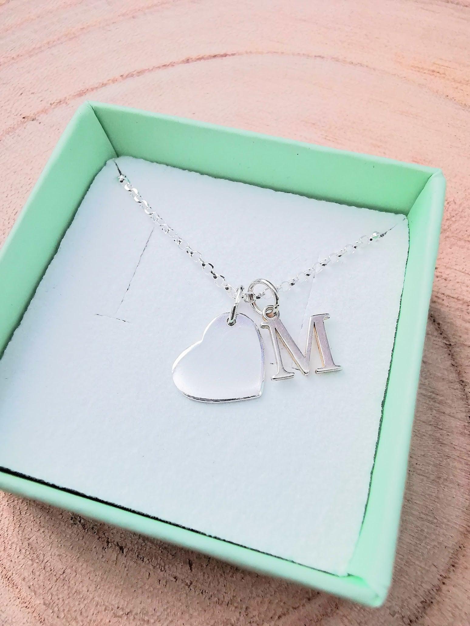 Silver Solid Heart With Initial Necklace - SKU 1070 - Sophellie Jewellery