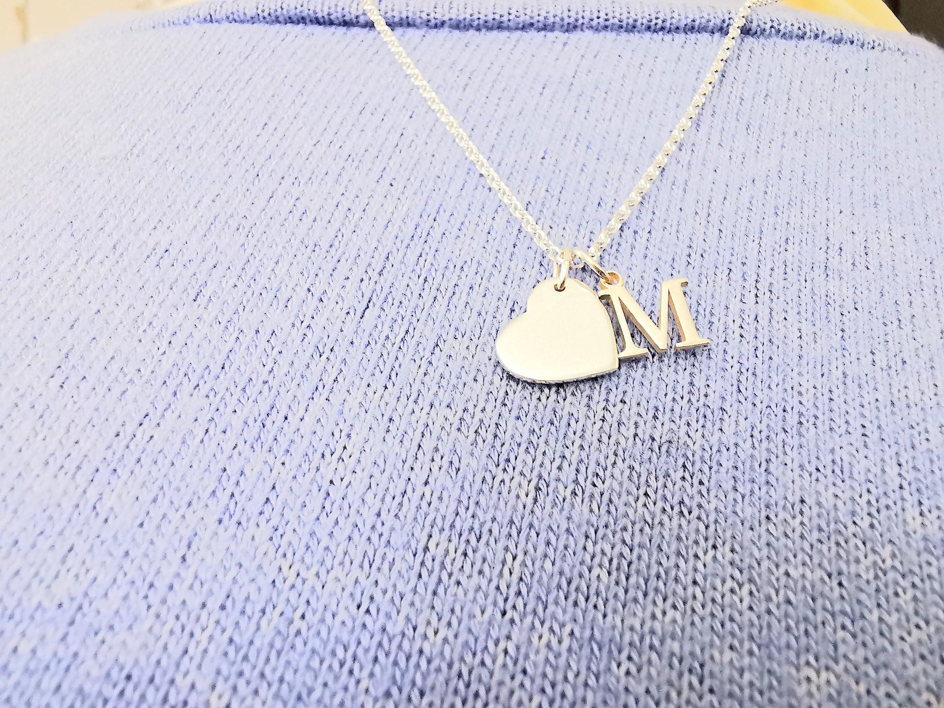 Silver Solid Heart With Initial Necklace - SKU 1070 - Sophellie Jewellery