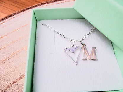 Personalised Silver Open Heart With Initial Necklace - SKU 1072 - Sophellie Jewellery