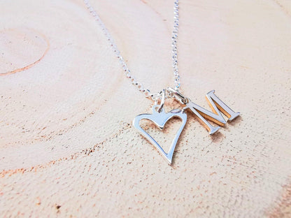 Personalised Silver Open Heart With Initial Necklace - SKU 1072 - Sophellie Jewellery