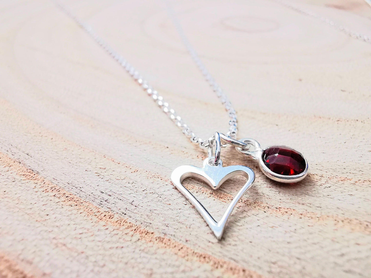 Silver Open Heart With Gemstone Necklace - SKU 1073 - Sophellie Jewellery