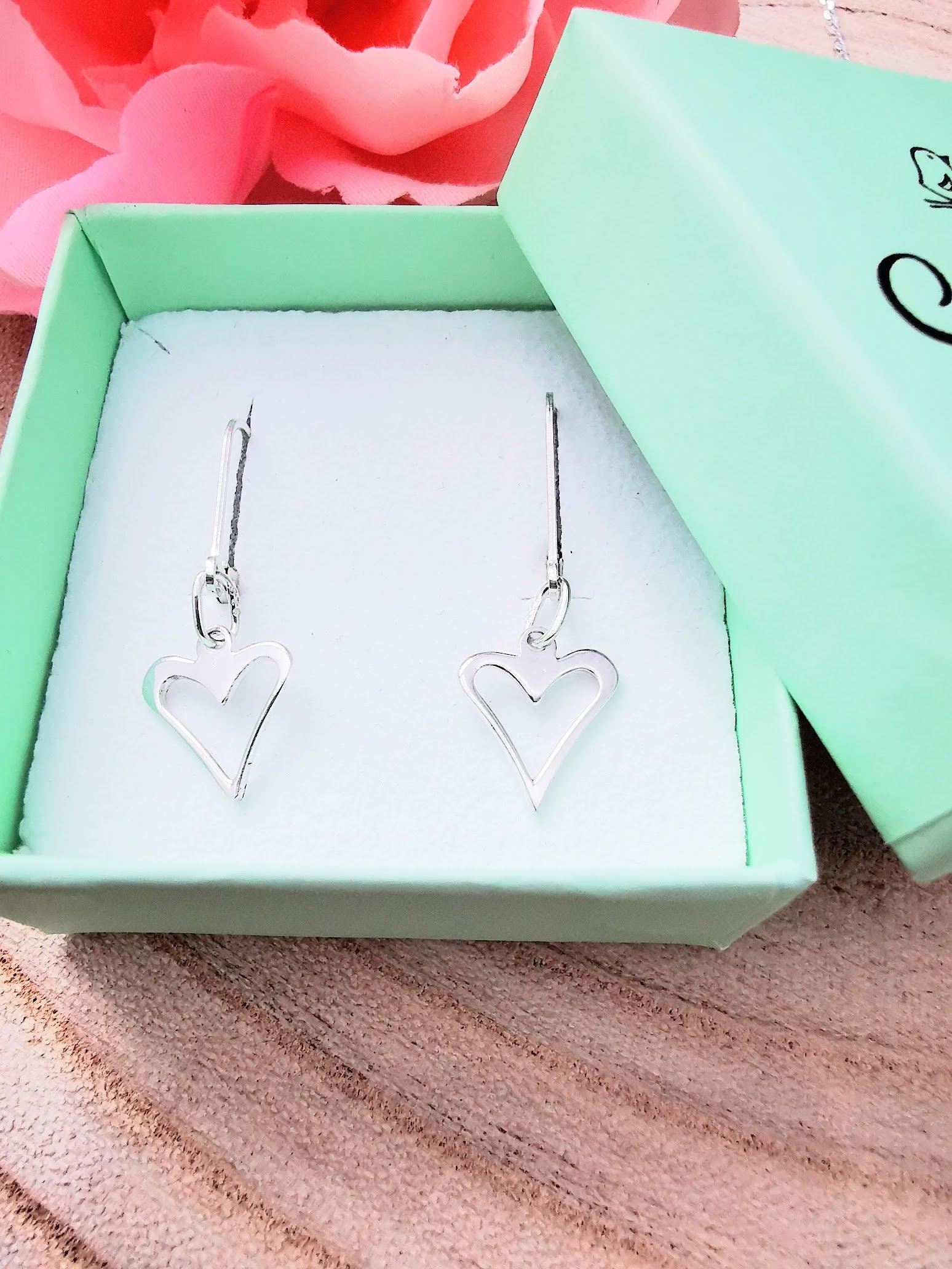 Silver Open Heart Lever Back Earrings - SKU 1075 - Sophellie Jewellery