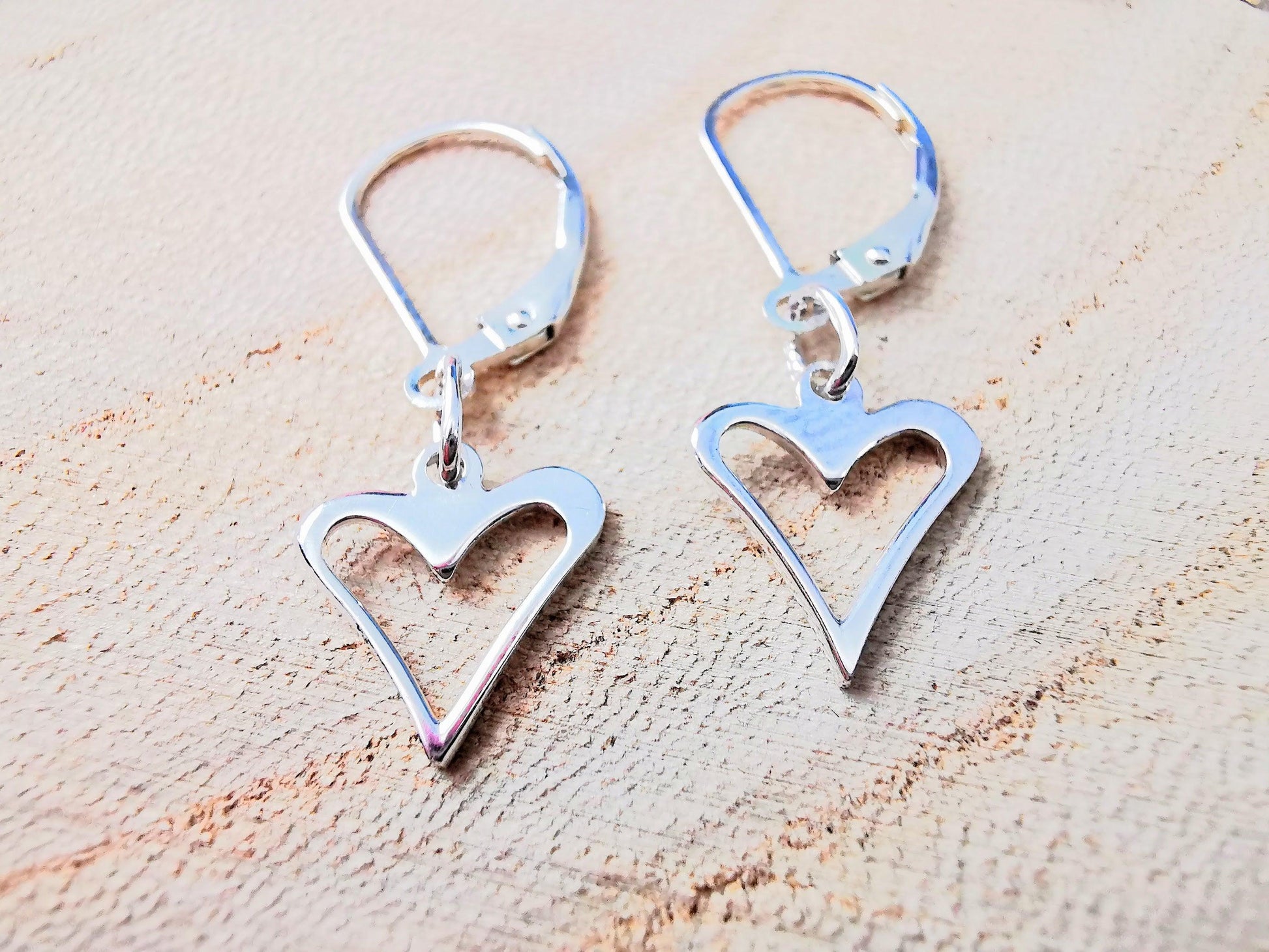 Silver Open Heart Lever Back Earrings - SKU 1075 - Sophellie Jewellery