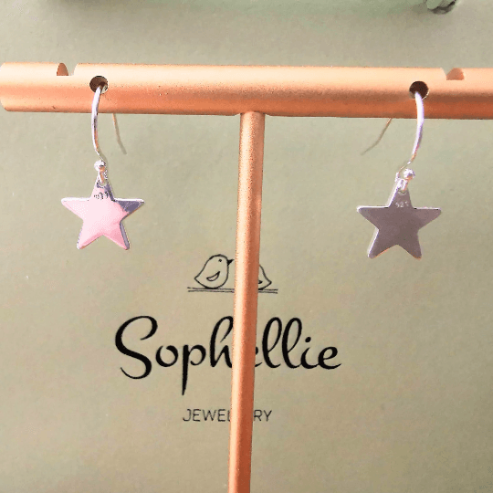 Sterling Silver Star Drop Earrings - SKU 1077 - Sophellie Jewellery