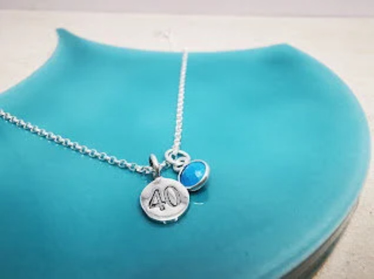 Sterling Silver 40th Milestone and Gemstone Necklace - SKU 1083 - Sophellie Jewellery