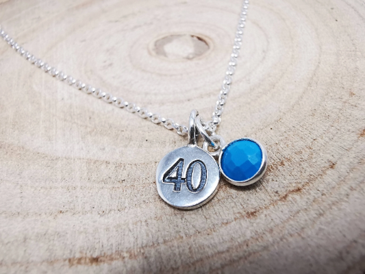 Sterling Silver 40th Milestone and Gemstone Necklace - SKU 1083 - Sophellie Jewellery