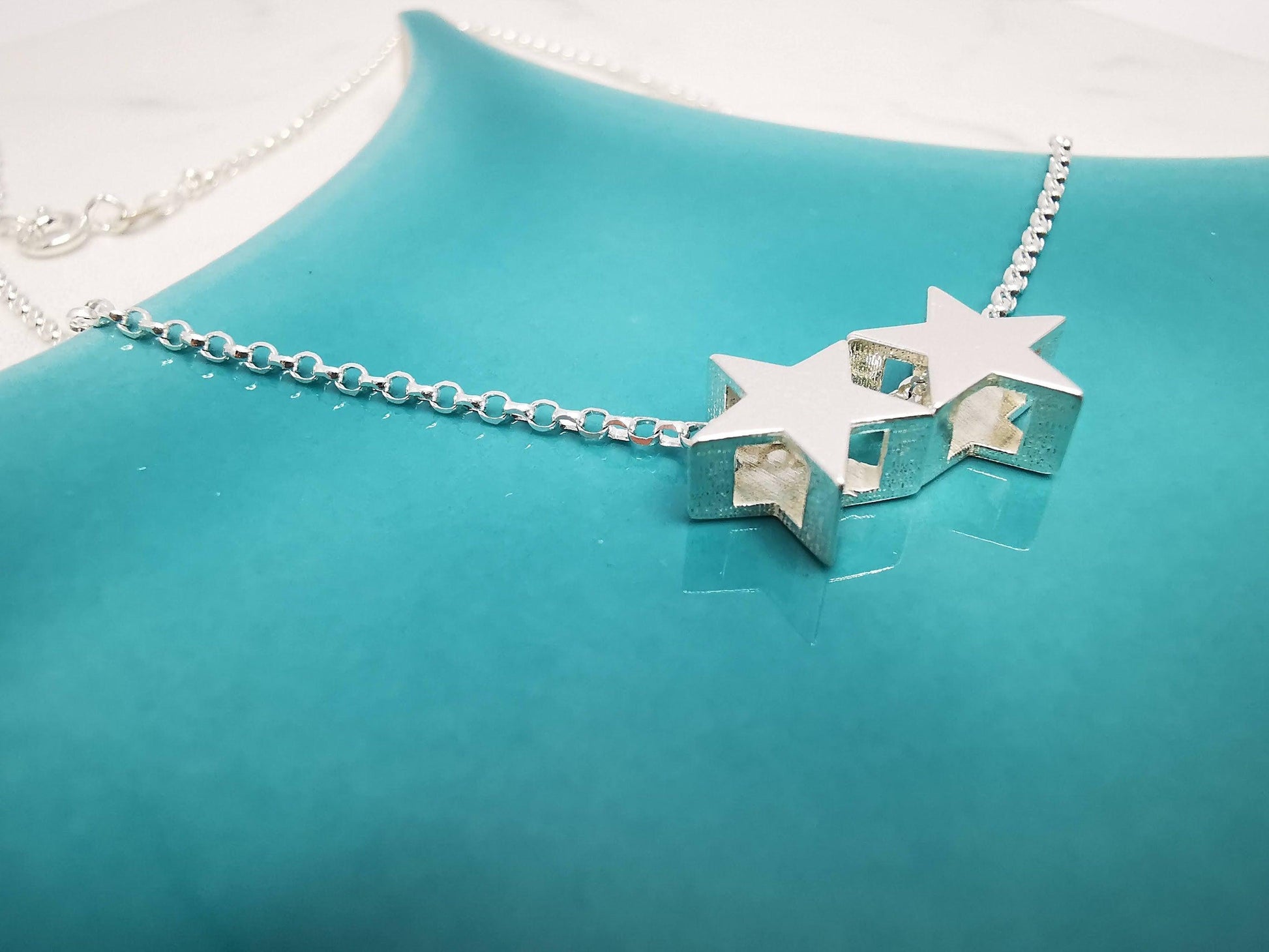 Sterling Silver Two Star Necklace - SKU 135 - Sophellie Jewellery