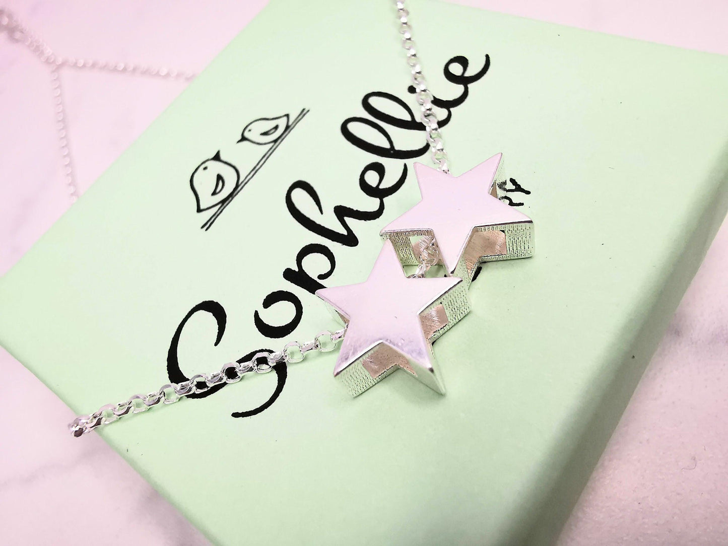 Sterling Silver Two Star Necklace - SKU 135 - Sophellie Jewellery