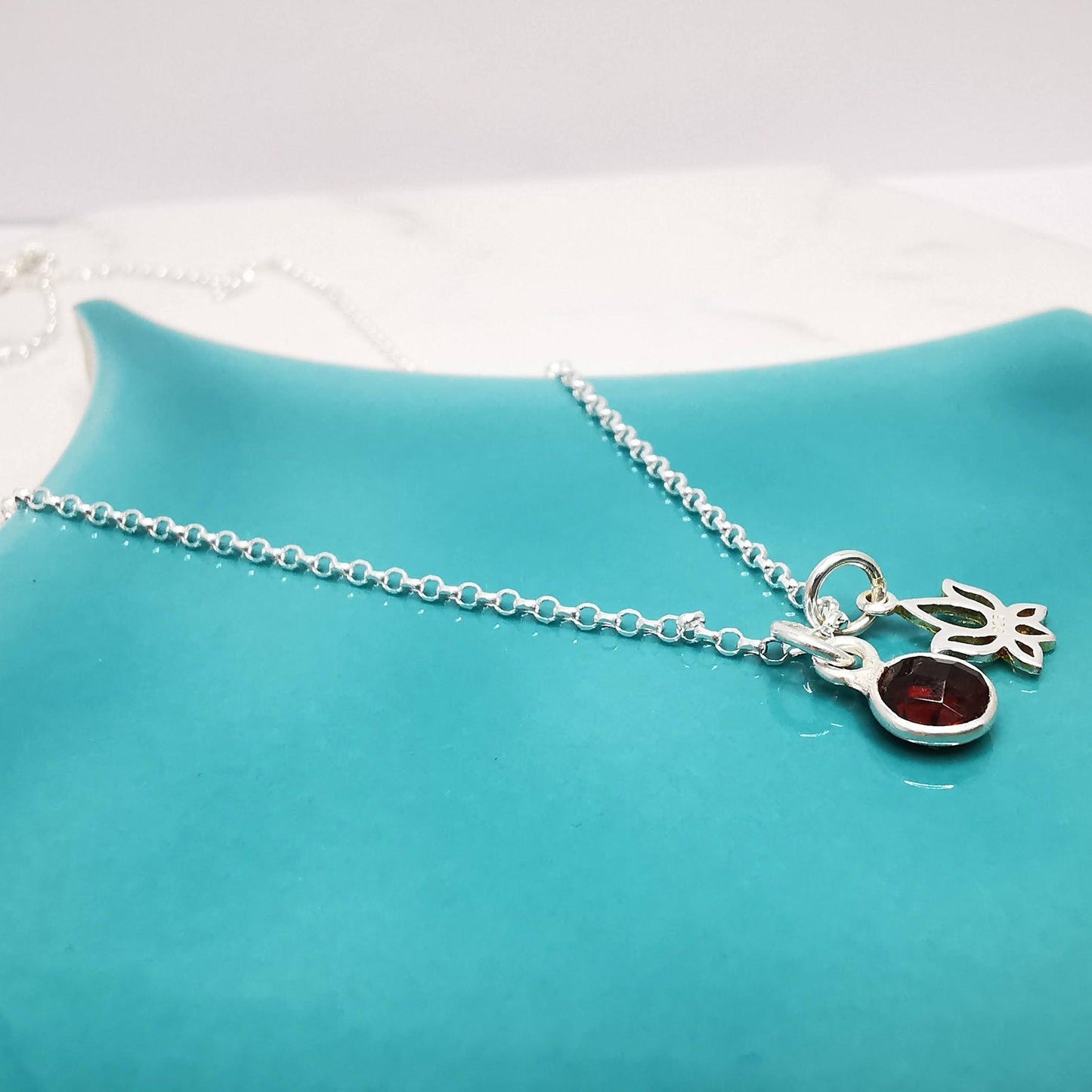 Sterling Silver Lotus Flower and Gemstone Necklace - SKU 373 - Sophellie Jewellery