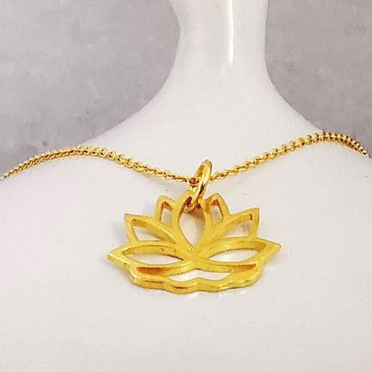 Gold Lotus Flower Pendant Necklace - SKU 639 - Sophellie Jewellery