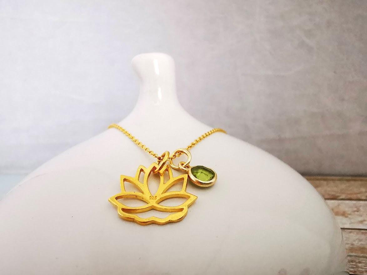 Gold Lotus Flower and Gemstone Necklace - SKU 640 - Sophellie Jewellery