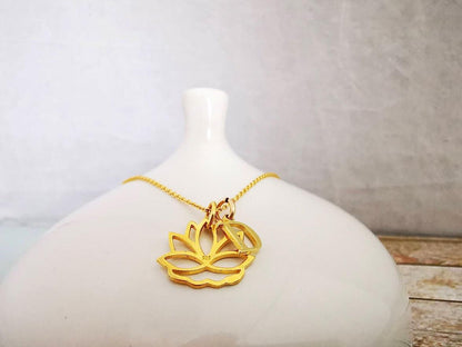 Gold Lotus Flower and Initial Necklace - SKU 641 - Sophellie Jewellery