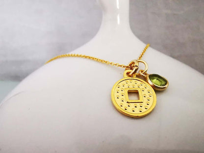 Gold Coin and Gemstone Pendant Necklace - SKU 1120 - Sophellie Jewellery