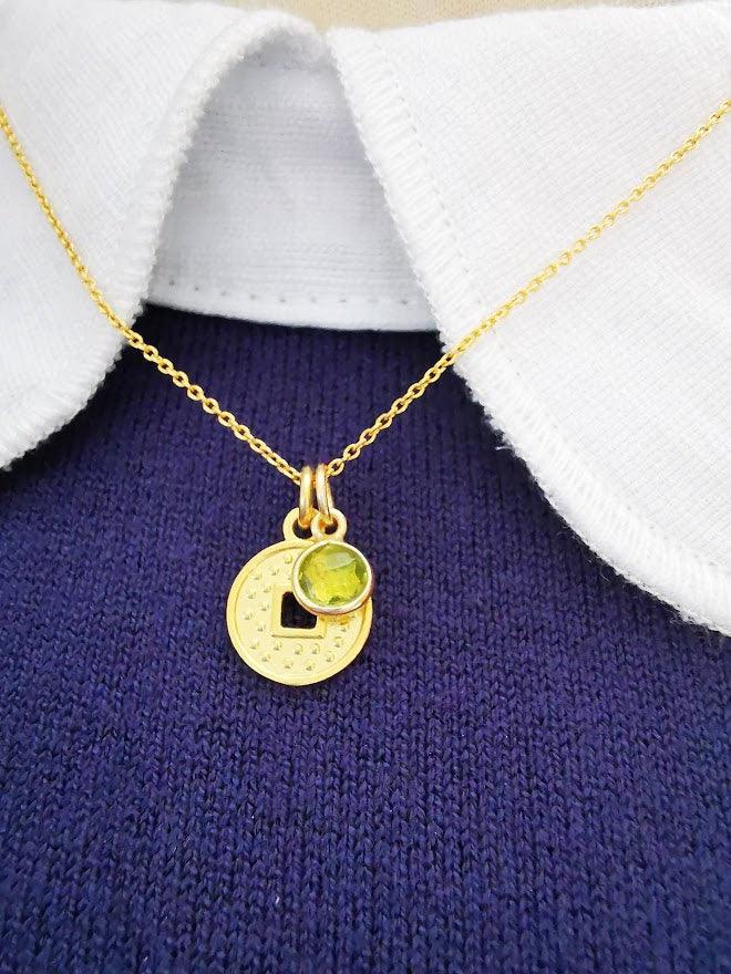 Gold Coin and Gemstone Pendant Necklace - SKU 1120 - Sophellie Jewellery