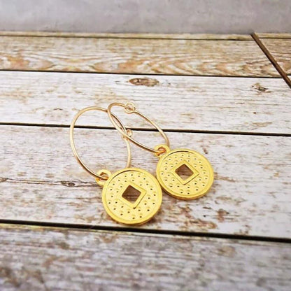 Gold Coin Hoop Earrings - SKU - Sophellie Jewellery