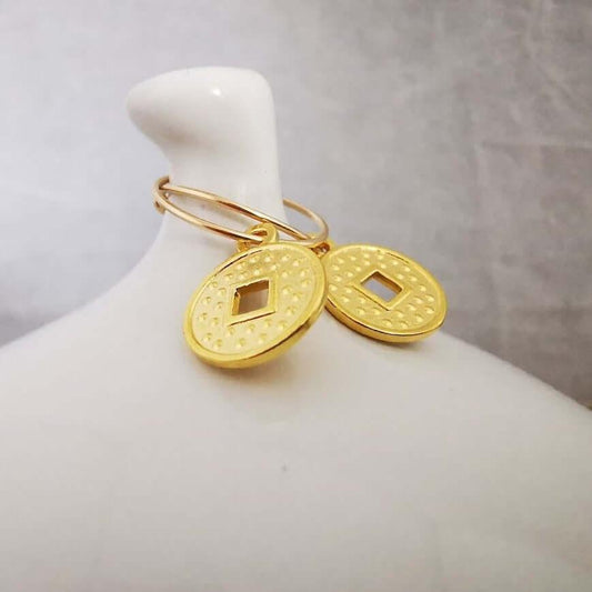 Gold Coin Hoop Earrings - SKU - Sophellie Jewellery