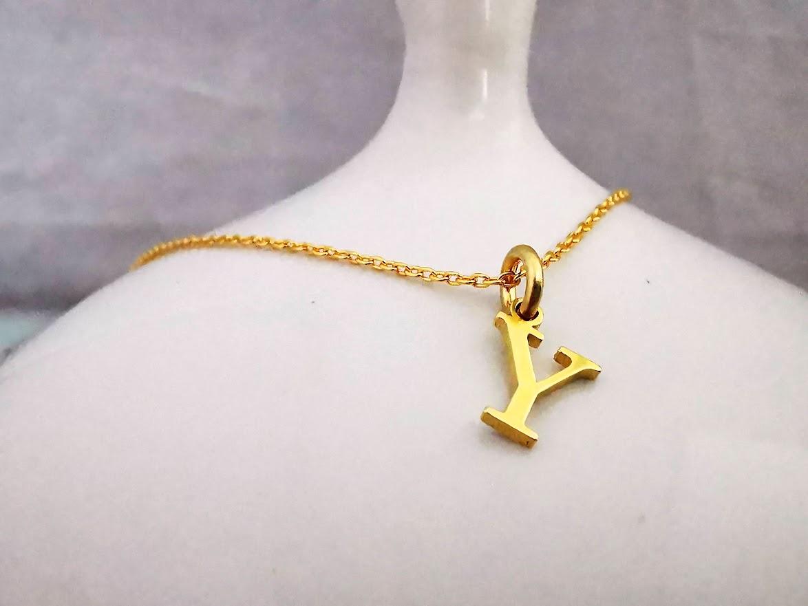 Gold Initial Y Pendant Necklace - SKU 597 - Sophellie Jewellery