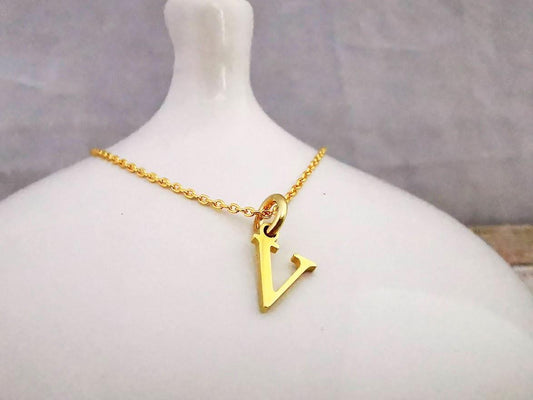 Gold Initial V Pendant Necklace - SKU 598 - Sophellie Jewellery