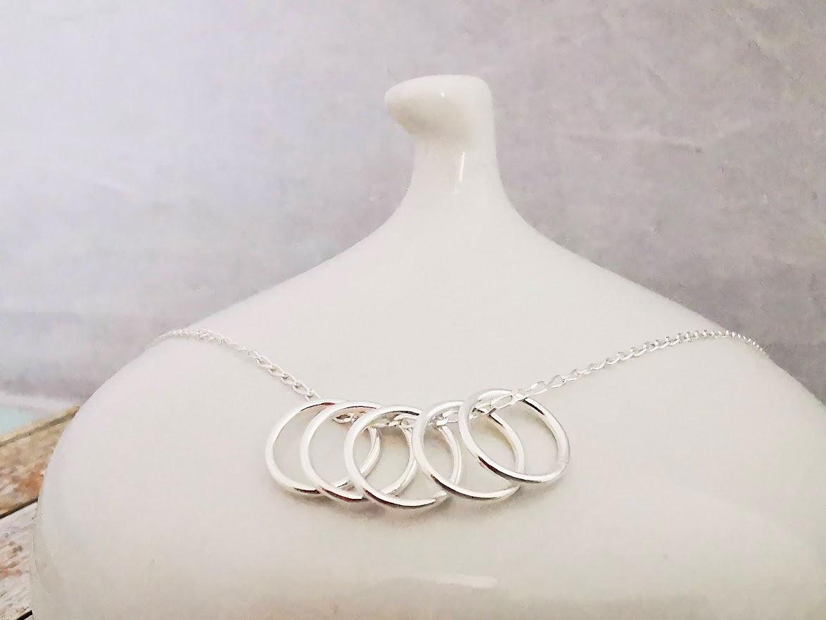 Sterling Silver Five Ring Story Necklace - SKU 678 - Sophellie Jewellery