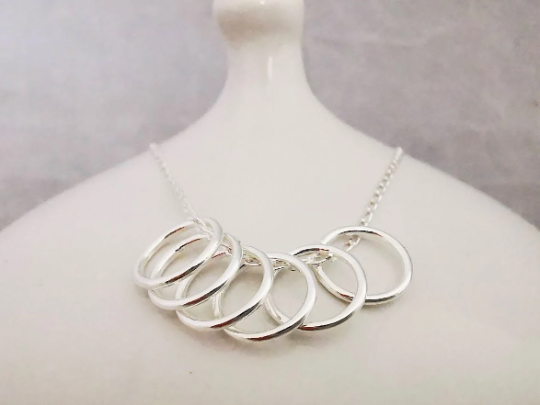 Sterling Silver Six Ring Story Necklace - SKU 679 - Sophellie Jewellery