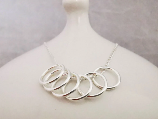 Sterling Silver Six Ring Story Necklace - SKU 679 - Sophellie Jewellery