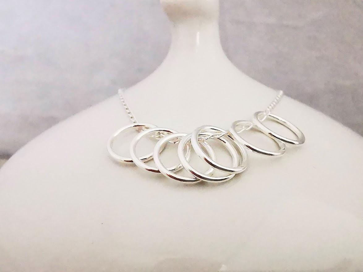 Sterling Silver Seven Ring Story Necklace - SKU 680 - Sophellie Jewellery