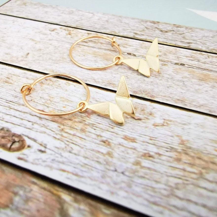 Gold Origami Butterfly Hoop Earrings - SKU 681 - Sophellie Jewellery