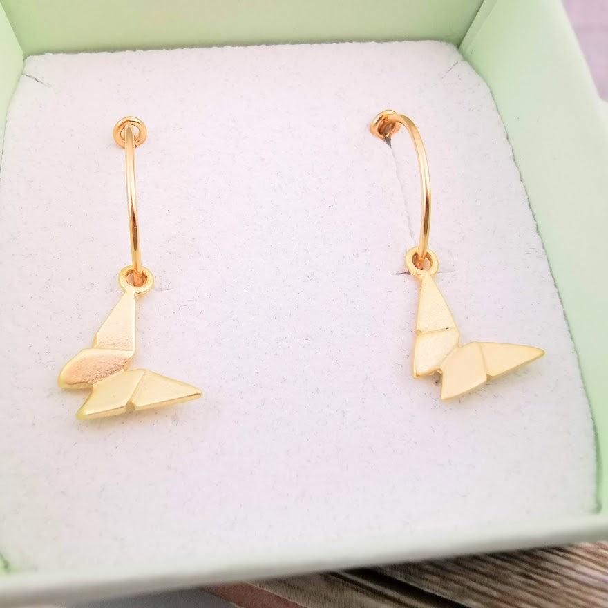 Gold Origami Butterfly Hoop Earrings - SKU 681 - Sophellie Jewellery