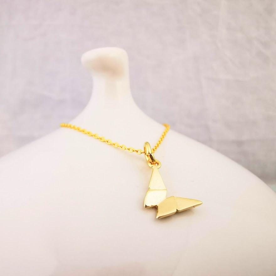 Gold Origami Butterfly Pendant Necklace - SKU 682 - Sophellie Jewellery