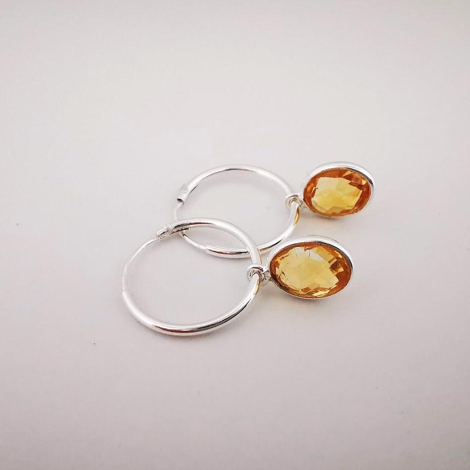 Sterling Silver Oval Citrine Hoop Earrings - SKU 683 - Sophellie Jewellery