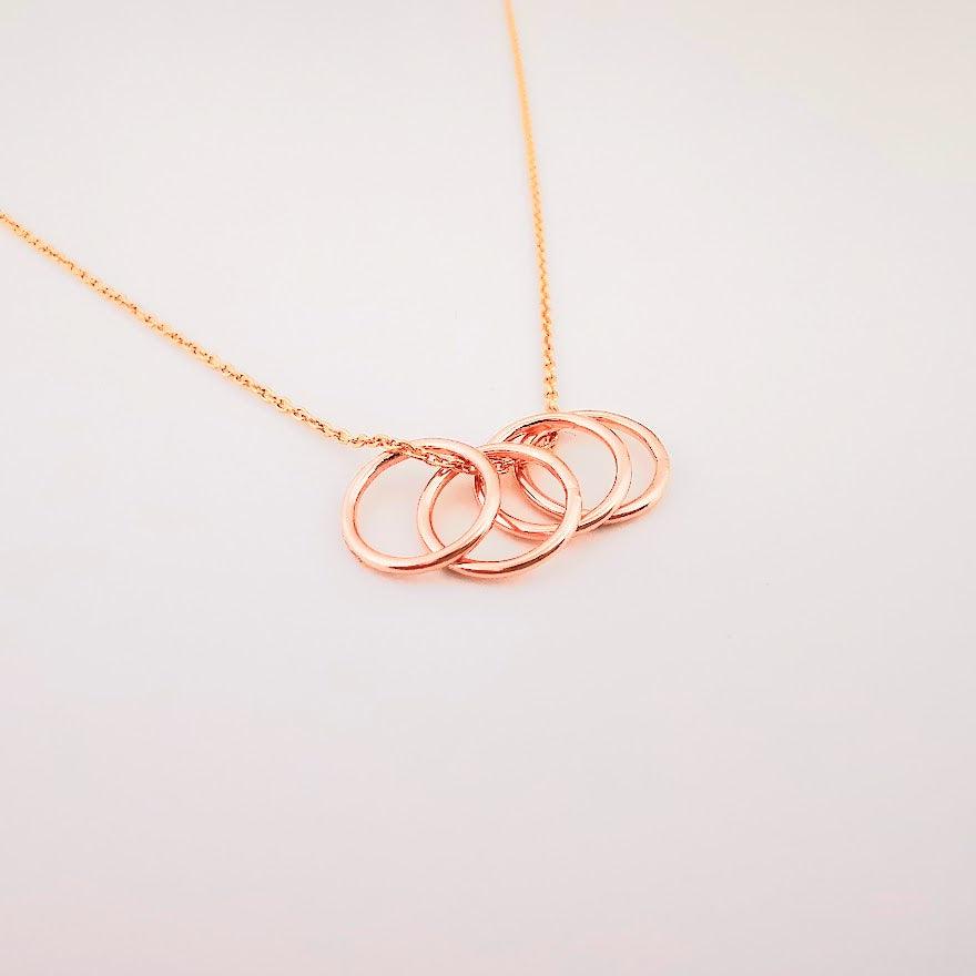 Rose Gold Four Ring Story Necklace - SKU 688 - Sophellie Jewellery