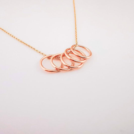 Rose Gold Five Ring Story Necklace - SKU 689 - Sophellie Jewellery