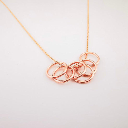 Rose Gold Six Ring Story Necklace - SKU 690 - Sophellie Jewellery