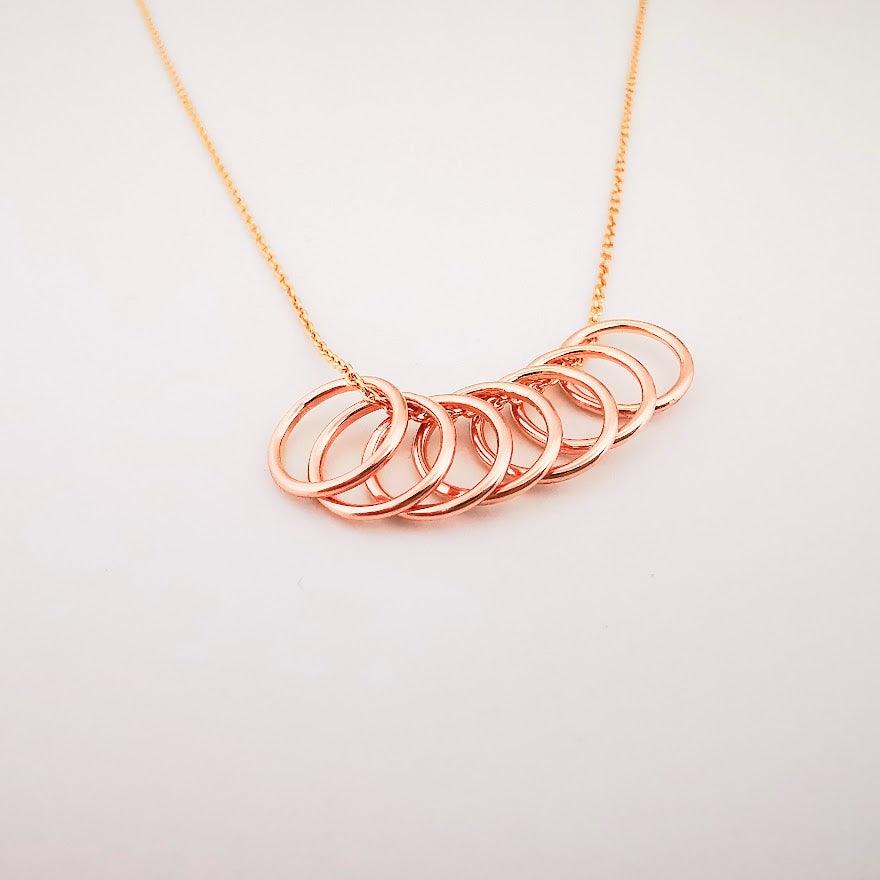 Rose Gold Seven Ring Story Necklace - SKU 691 - Sophellie Jewellery