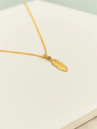 Gold Feather Pendant Necklace - SKU 742 - Sophellie Jewellery