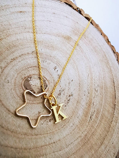 Gold Star and Initial Pendant Necklace - SKU 744 - Sophellie Jewellery