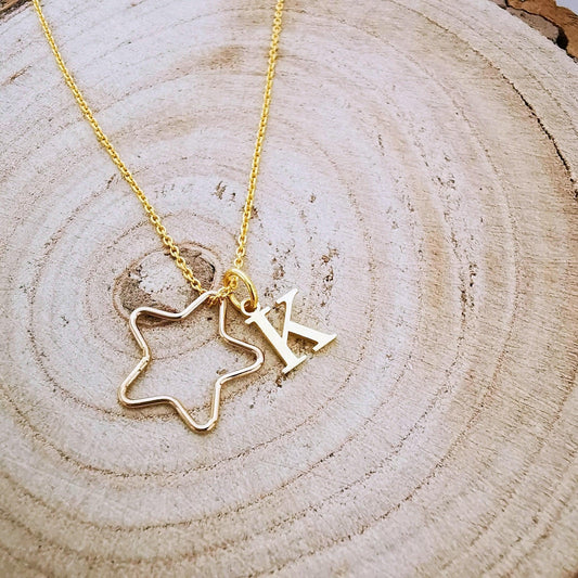 Gold Star and Initial Pendant Necklace - SKU 744 - Sophellie Jewellery