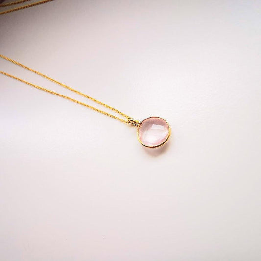 Gold Rose Quartz Pendant Necklace - SKU - Sophellie Jewellery