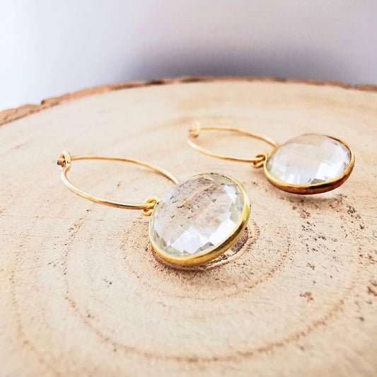 Gold Green Amethyst Hoop Earrings - SKU 752 - Sophellie Jewellery