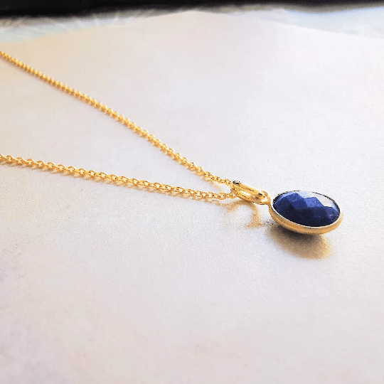 Gold Oval Lapis Lazuli Pendant Chain Necklace - SKU 758 - Sophellie Jewellery