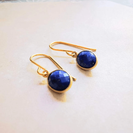 Gold Blue Lapips Lazuil Drop Earrings - SKU 759 - Sophellie Jewellery